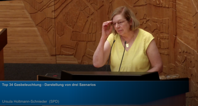 Ratsfrau Ursula Holtmann-Schnieder (SPD) bei ihrer Rede im Stadtrat